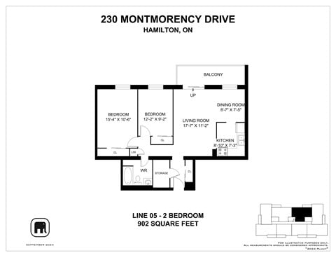 Floor plan for 2 beds, 1.5 baths